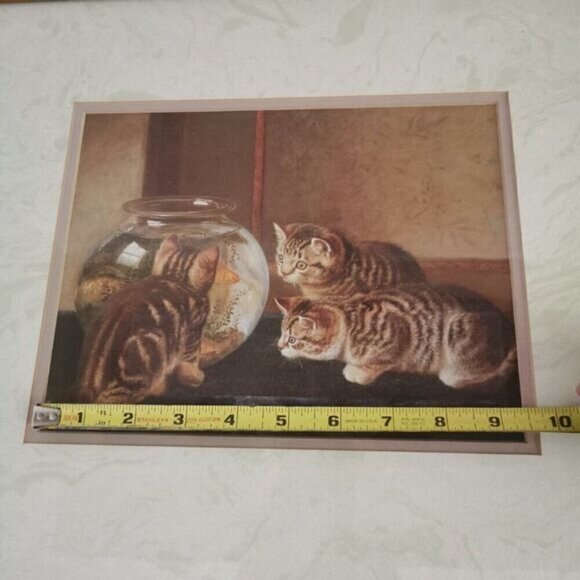 Vintage Curious Kittens Framed Print 15.5" x 17.5" Couldery Art "Fishing Party" - Picture 9 of 10